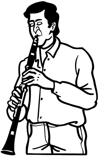 Man playing a piccolo vinyl sticker. Customize on line. Music 061-0343